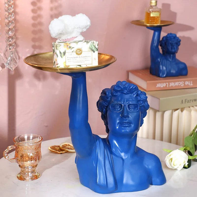Resin Art Gift For Anniversary - Patung David dengan Nampan Klasik Michelangelo,