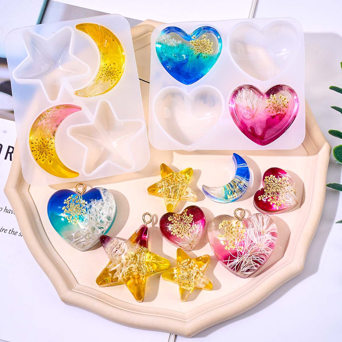 Resin Art Liquid - Cetakan Silikon Liontin Bintang Bulan Hati
