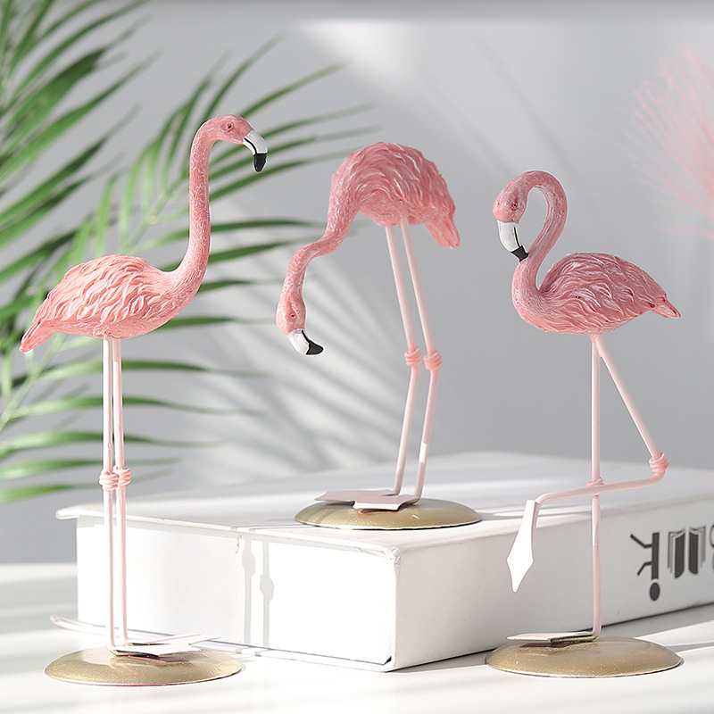 Resin Art Wedding Gift - 3 Buah Patung Flamingo Merah Muda,