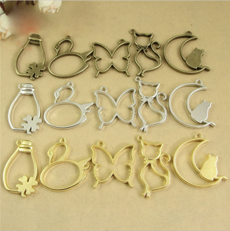 Bezels Pendant Resin - 5 Pcs Kucing Bulan Bentuk Bingkai