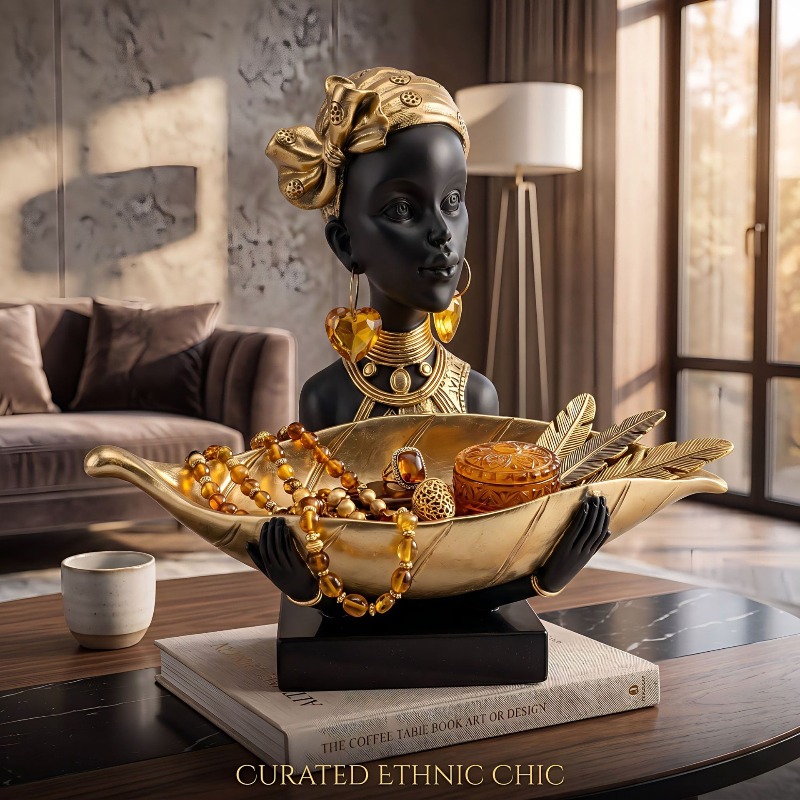 Resin Art Table - Penyimpanan Patung Resin Seni Suku Afrika,