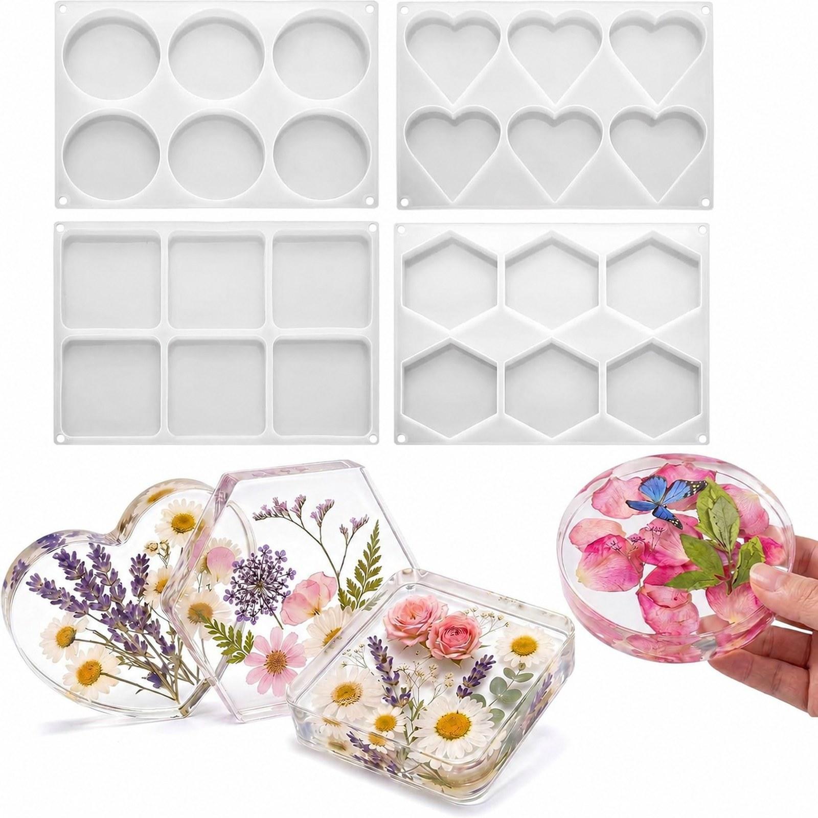 4Pcs Cetakan Coaster Resin Dal - Resin Art Coasters ulasan dan harga