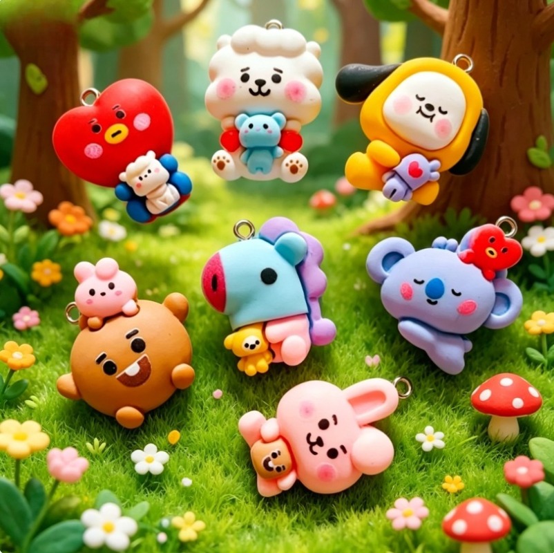 7pcs BT21 Resin Kartun Charm A - Resin Art Earrings ulasan dan harga