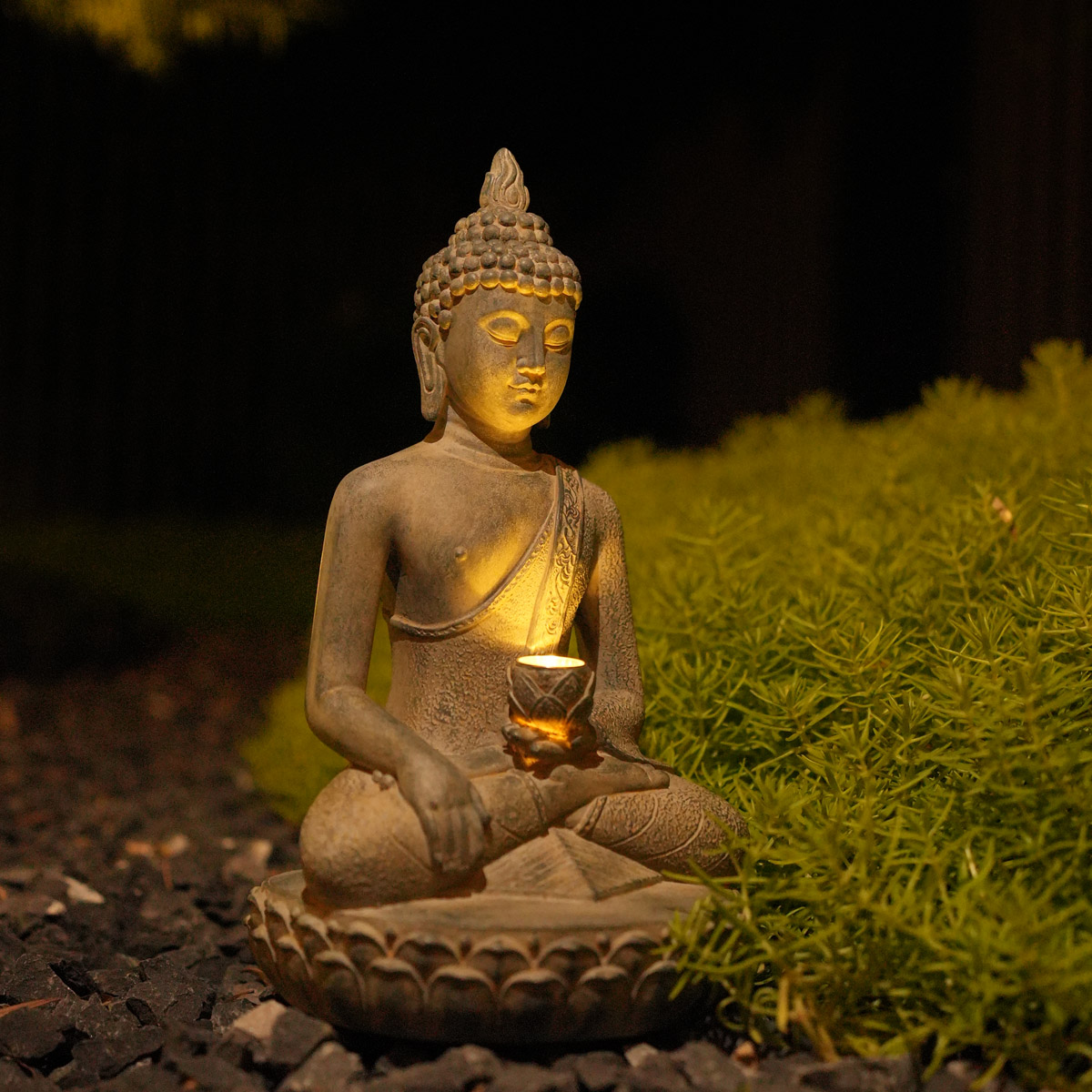 Patung Buddha bertenaga surya  - Resin Art India ulasan dan harga