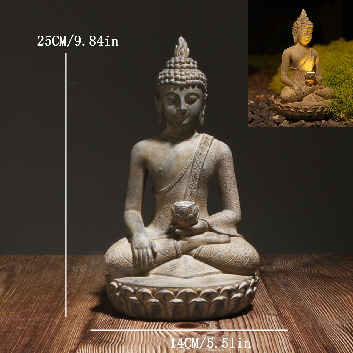 Patung Buddha bertenaga surya  - Resin Art India ulasan dan harga