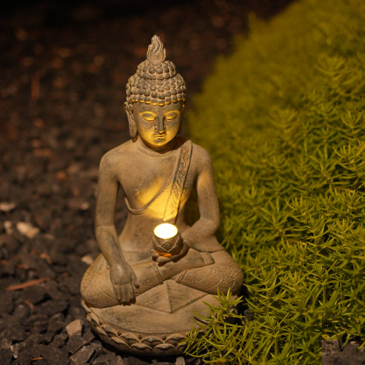 Patung Buddha bertenaga surya  - Resin Art India ulasan dan harga